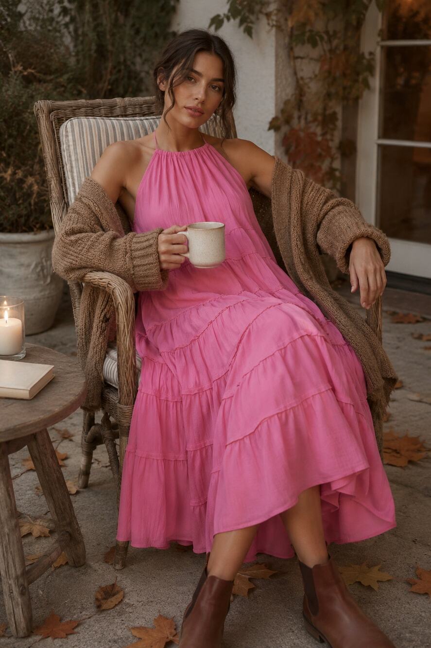 NEW Free People Somewhere Sunny Maxi Pink Island Flower Medium Oversized Boho